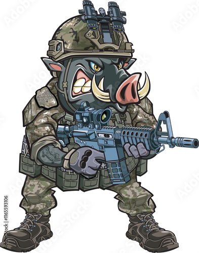 cartoon style Military war pigs hog soldier