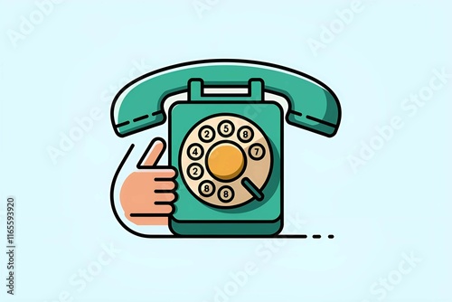 vintage green rotary telephone held by a hand, symbolizing old-fashioned communication, nostalgia, and retro style on a bright background to highlight a classic design  