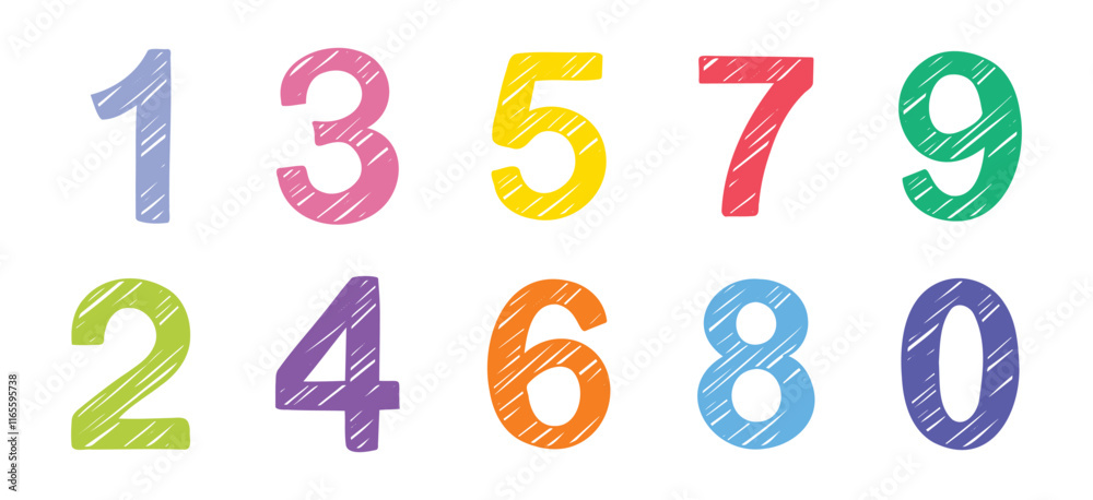 Hand drawing printed numbers school kids style, mathematics and numbers doodle vector Hand drawing printed numbers school kids style, mathematics and numbers doodle vector