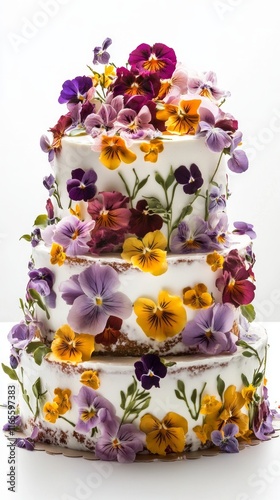 A Stunning Floral Cake Design with Pansies: A Masterpiece of Edible Art photo