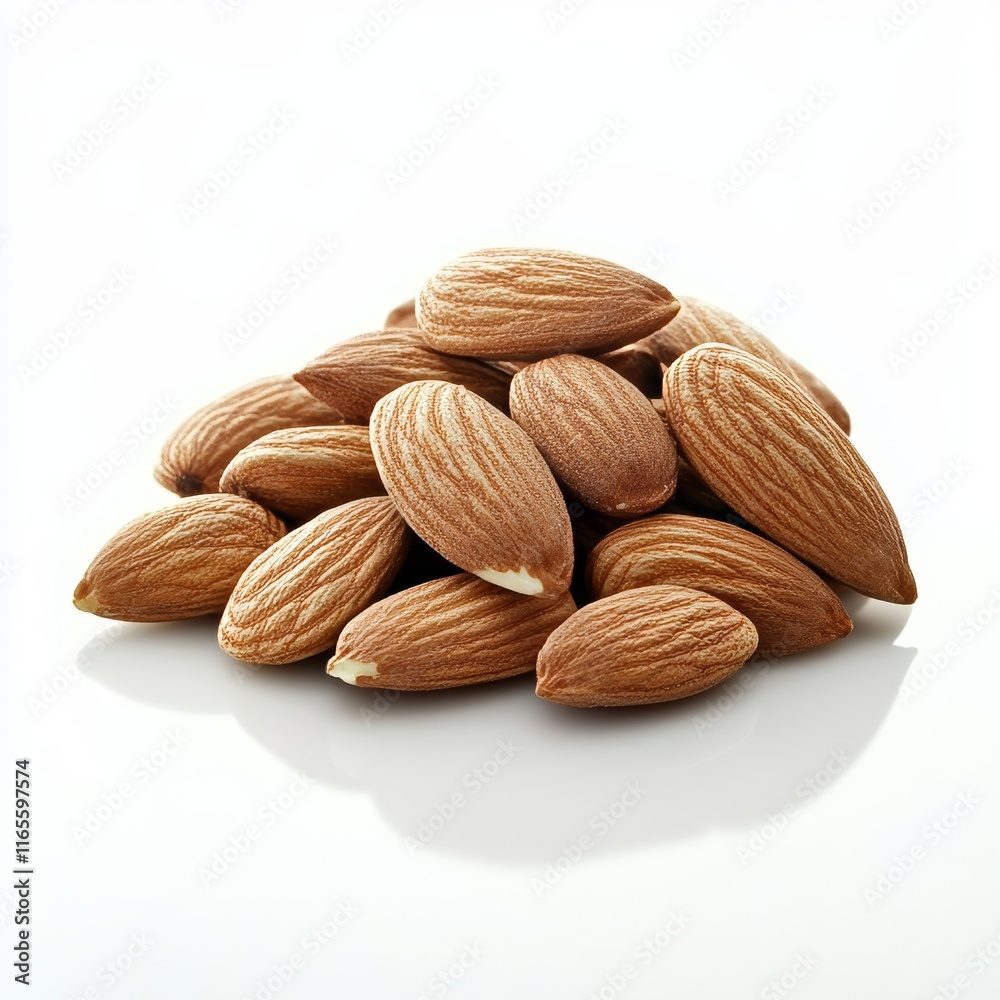 Raw Almonds, Isolated on a White Background, Cut Out, Healthy Snack, Nutritional Food, Natural Ingredients, Organic Eating Raw Almonds, Isolated on a White Background, Cut Out, Healthy Snack, Nutritional Food, Natural Ingredients, Organic Eating