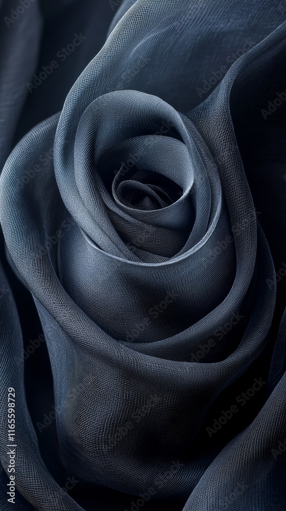 Obraz premium A close-up view of an elegant black rose made out of silk fabric, intricately curled