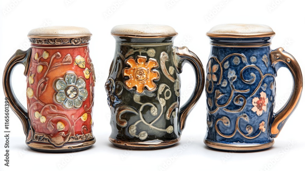 Outline pint tankards set of frothy beer isolated on white background, suitable for pub, Oktoberfest and bar design Outline pint tankards set of frothy beer isolated on white background, suitable for pub, Oktoberfest and bar design