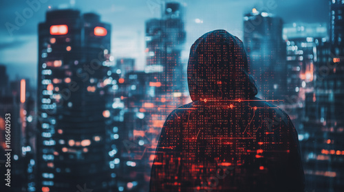 Wallpaper Mural Hacker are planning to hack and attack networks and cyber security systems. Smart Innovation city with connection future wireless digital city and social media networking over the cityscape. Torontodigital.ca