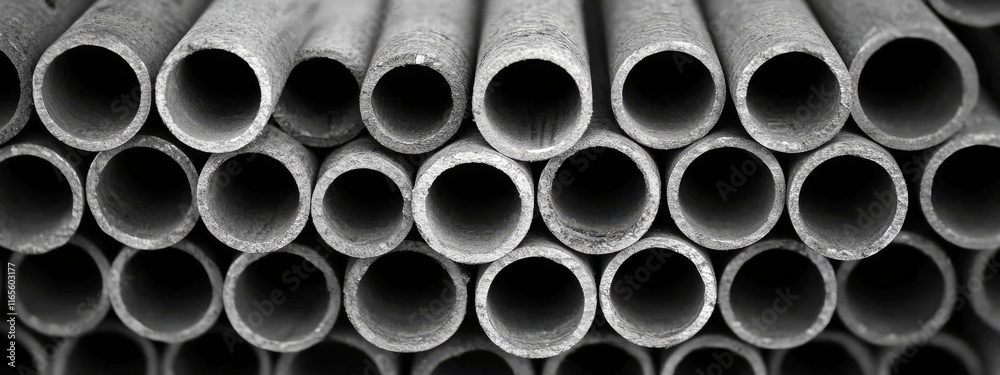 Close-up Black-and-White Photograph of Steel Pipes, Industrial Design, Metal Texture, Modern Architecture Close-up Black-and-White Photograph of Steel Pipes, Industrial Design, Metal Texture, Modern Architecture