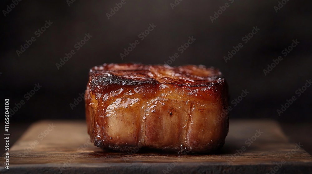 A beautifully cooked piece of meat on a wooden board.