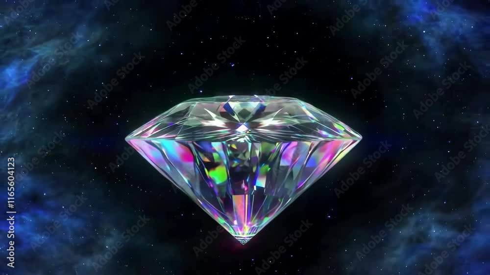 Large sparkling diamond floating in an empty space reflecting light beautifully new beautiful stock video footage animation AI Large sparkling diamond floating in an empty space reflecting light beautifully new beautiful stock video footage animation AI