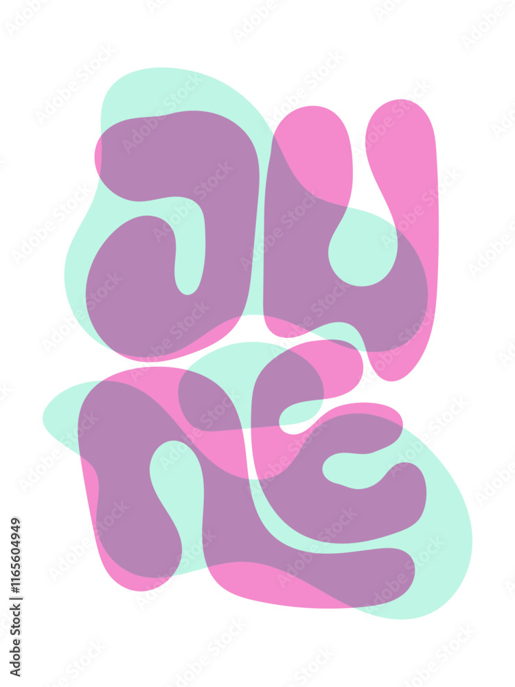 June word bold handmade typography for apparel design and more, colorful bold lettering.