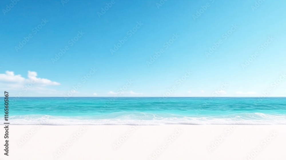 A serene beach scene with clear blue skies and gentle waves. A serene beach scene with clear blue skies and gentle waves.