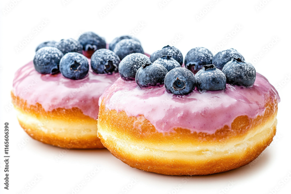 Delicious blueberry-glazed donuts showcasing a shiny finish, perfect for dessert lovers and bakery-themed content. Ideal for food photography and stock image needs.