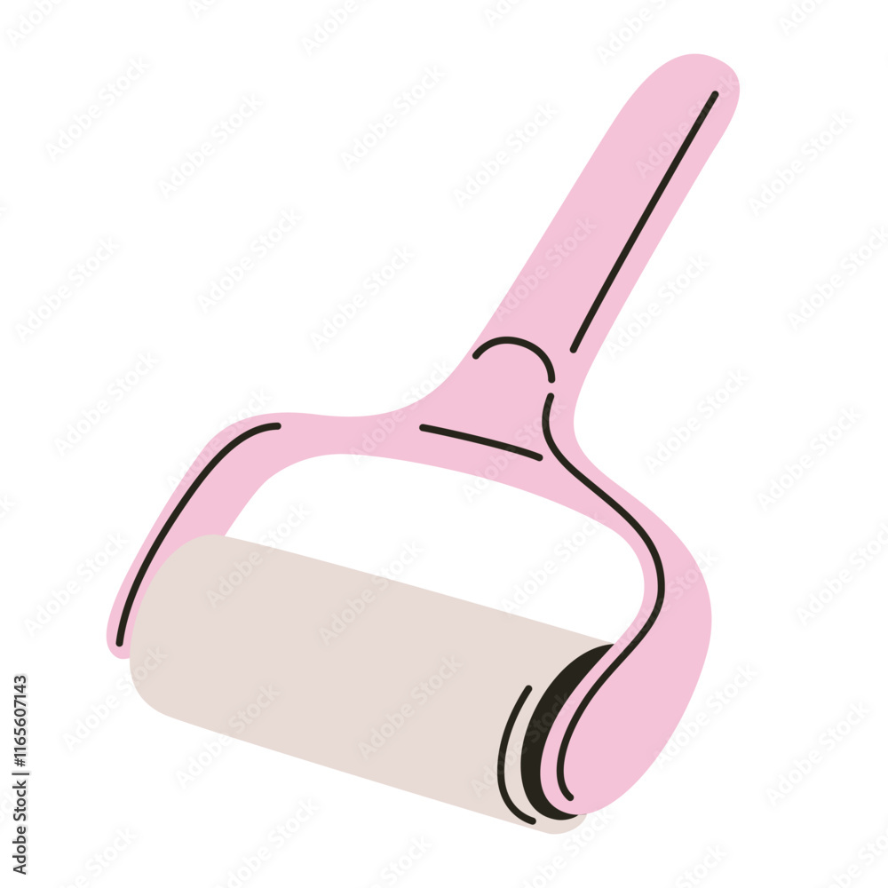 Sticky roller vector illustration in flat cartoon style. Modern lint remover for clothes, fabric, and pet hair, perfect for cleaning, hygiene, and home care themes. Portable and practical accessory
