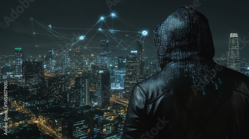 Wallpaper Mural Hacker are planning to hack and attack networks and cyber security systems. Smart Innovation city with connection future wireless digital city and social media networking over the cityscape. Torontodigital.ca