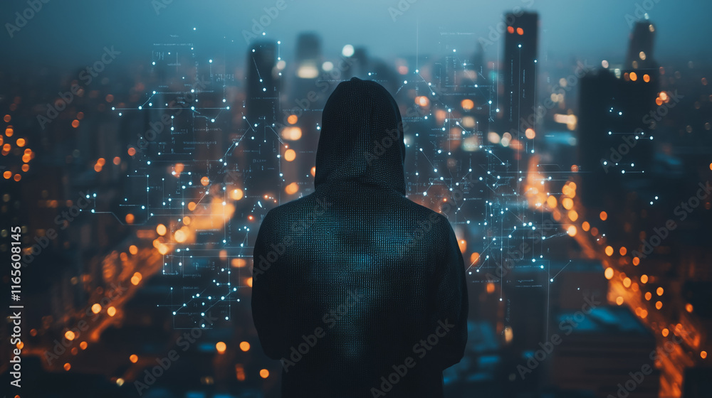 Hacker are planning to hack and attack networks and cyber security systems. Smart Innovation city with connection future wireless digital city and social media networking over the cityscape. Hacker are planning to hack and attack networks and cyber security systems. Smart Innovation city with connection future wireless digital city and social media networking over the cityscape.