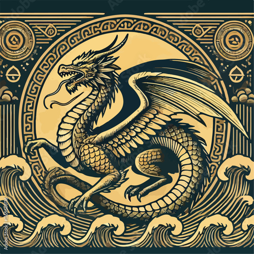 golden dragon on black background