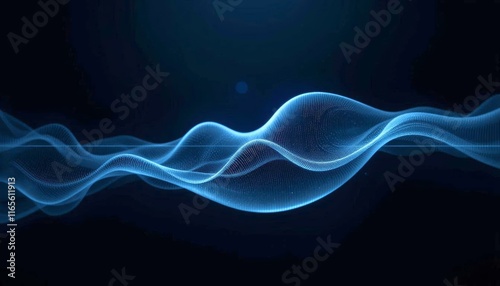 A sleek and futuristic glowing blue soundwave on a dark background