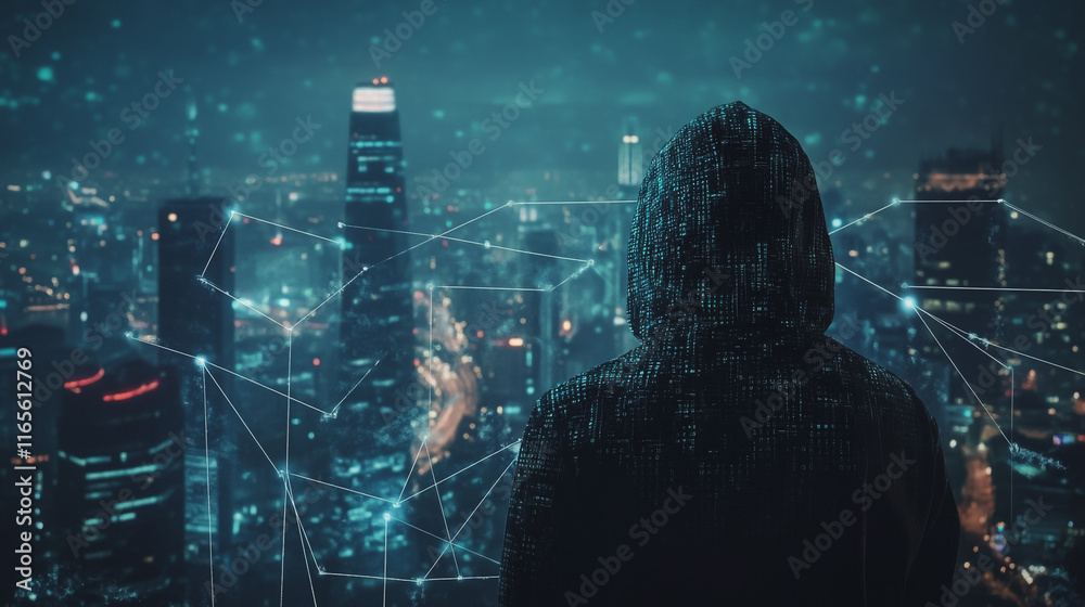 Hacker are planning to hack and attack networks and cyber security systems. Smart Innovation city with connection future wireless digital city and social media networking over the cityscape. Hacker are planning to hack and attack networks and cyber security systems. Smart Innovation city with connection future wireless digital city and social media networking over the cityscape.