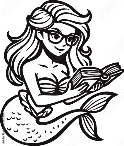 Reading Mermaid Illustration