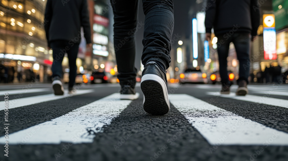 Person walking across a busy crosswalk on a street with soft focus and bright colors - Urban Chaos Person walking across a busy crosswalk on a street with soft focus and bright colors - Urban Chaos
