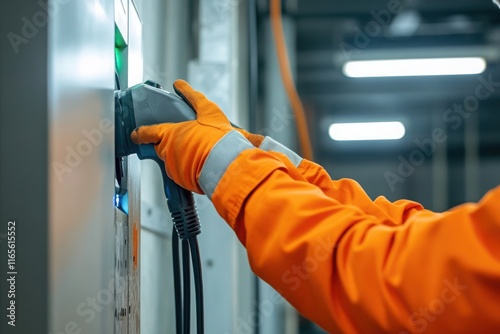 Industrial EV Charger Installation with Safety Gear