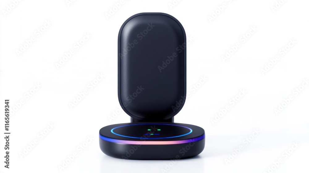 A sleek wireless charger with a modern design and LED indicators. A sleek wireless charger with a modern design and LED indicators.