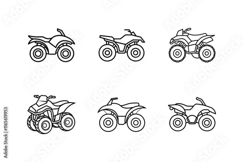 quad bike icon line art vector illustration, set of motorcycle