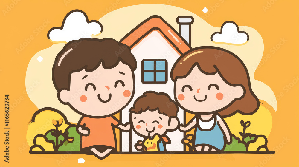 Happy home vector icon isolated on a white background. Concept of happy family with home or modern technologies smart house. Badge for decorations shop for home interior, concept of cozy and design Happy home vector icon isolated on a white background. Concept of happy family with home or modern technologies smart house. Badge for decorations shop for home interior, concept of cozy and design