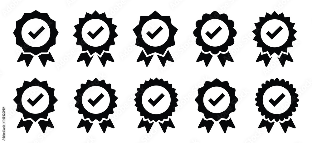 Obraz premium Checkmark sign. Verified badge symbol. Approval done element collection. Instagram verified badge. Social media account verification icons. 