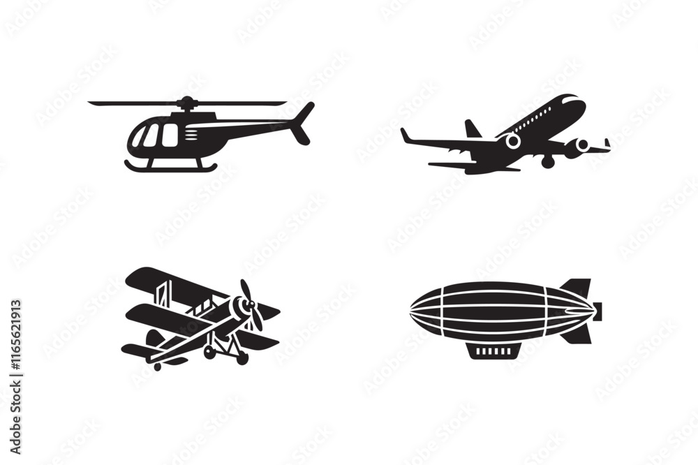 Air Craft Icon Set Silhouette Vector Art & Illustration Air Craft Icon Set Silhouette Vector Art & Illustration