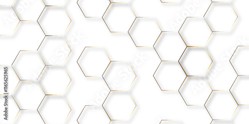 	
Abstract hexagon white background with shadow .golden background Futuristic blue neon honeycombs. Modern technology design. Vector illustration.	
