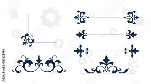 Cute Hand drawn big vintage flower ornament text dividers, arrows, flourishes and laurel vector design elements set for decoration