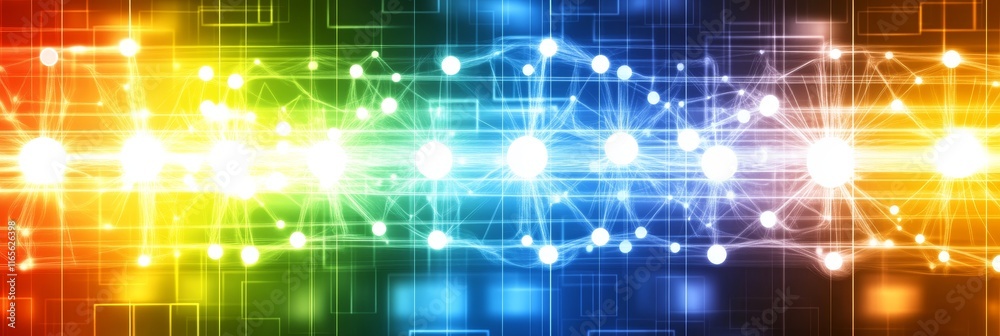 Rainbow Spectrum of Digital Network Connections and Data Transfer, High Tech Background.