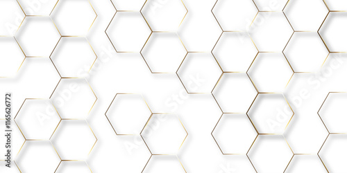 Abstract hexagon white background with shadow .golden background Futuristic blue neon honeycombs. Modern technology design. Vector illustration.	
