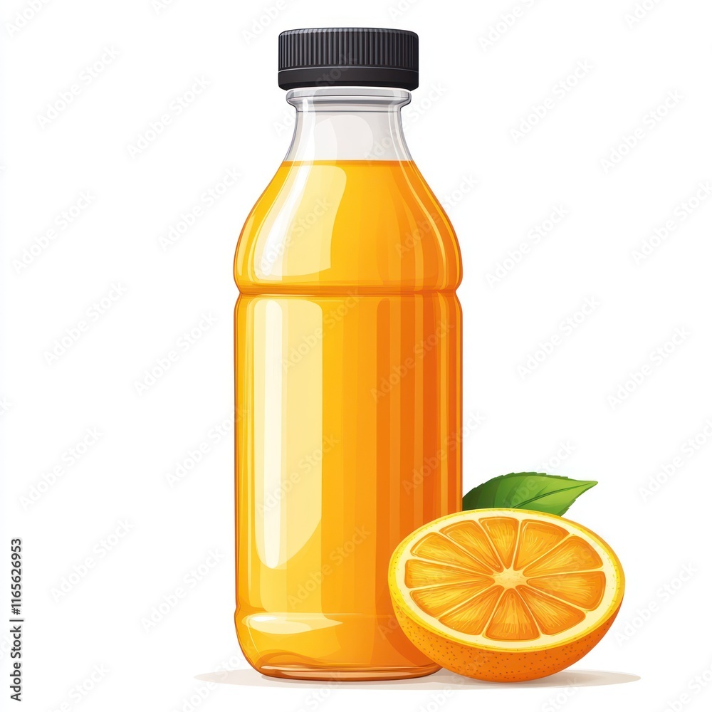 A Bottle of Orange Juice with an Orange Slice A Bottle of Orange Juice with an Orange Slice