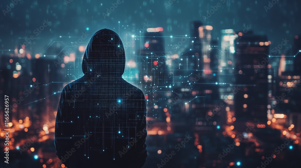 Hacker are planning to hack and attack networks and cyber security systems. Smart Innovation city with connection future wireless digital city and social media networking over the cityscape. Hacker are planning to hack and attack networks and cyber security systems. Smart Innovation city with connection future wireless digital city and social media networking over the cityscape.