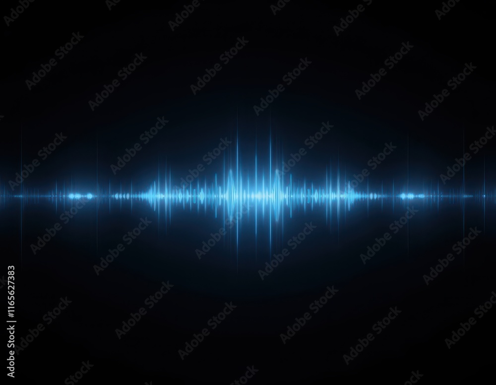 Abstract blue light wave pattern on black background.  Perfect for technology, music, or sound related projects.  Dynamic and visually striking design element.