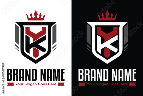 simple modern letter ky shield with king crown illustrator vector logo design