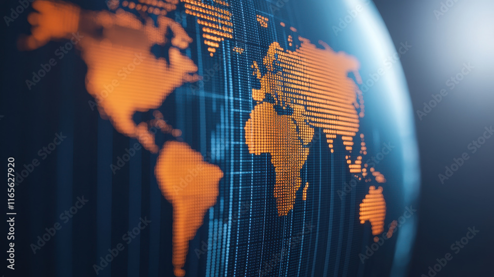 Obraz premium Digital globe with financial graphs, showcasing global data trends
