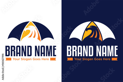 simple modern eagle umbrella insurance illustrator vector logo design