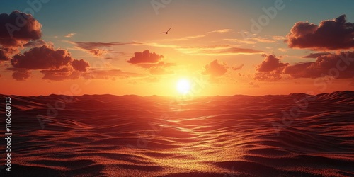 Fiery sunset over calm ocean waves.