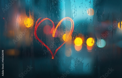 heart on glass on a rainy day photo