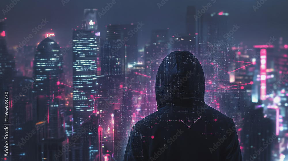 Hacker are planning to hack and attack networks and cyber security systems. Smart Innovation city with connection future wireless digital city and social media networking over the cityscape. Hacker are planning to hack and attack networks and cyber security systems. Smart Innovation city with connection future wireless digital city and social media networking over the cityscape.