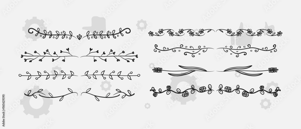 Obraz premium Logo templates with hand drawn silhouettes of flowers and leaves. Elegant delicate vector floral frame for labels, corporate identity, wedding invitation
