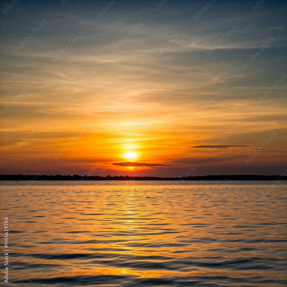 Beautiful Sunset Reflecting Warm Colors on the Calm Water Beautiful Sunset Reflecting Warm Colors on the Calm Water