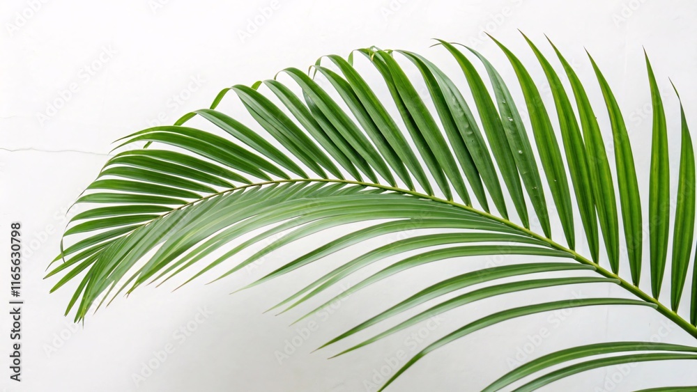Fototapeta premium Palm leaf, arching and vibrant green on white background