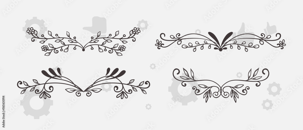 Obraz premium Logo templates with hand drawn silhouettes of flowers and leaves. Elegant delicate vector floral frame for labels, corporate identity, wedding invitation