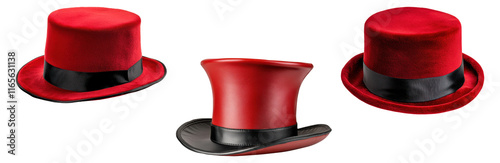 Set of red top hats isolated on a transparent background