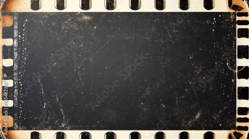 Grunge movie film strip, isolated filmstrip frame on vector transparent background. Old photo or vintage picture film, cinema movie film strip slide with scratched borders, retro 35 mm photography