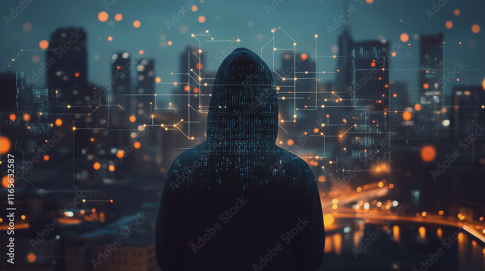 Hacker are planning to hack and attack networks and cyber security systems. Smart Innovation city with connection future wireless digital city and social media networking over the cityscape. Hacker are planning to hack and attack networks and cyber security systems. Smart Innovation city with connection future wireless digital city and social media networking over the cityscape.