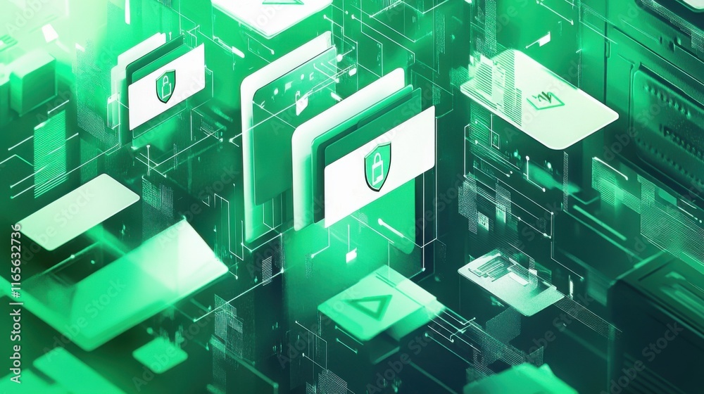 The concept of secure file sharing in emerald green and white colors The concept of secure file sharing in emerald green and white colors