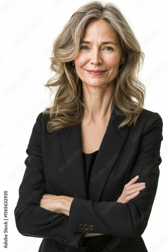 Mature business woman smiling, corporate studio portrait, isolated on perfect white background Mature business woman smiling, corporate studio portrait, isolated on perfect white background